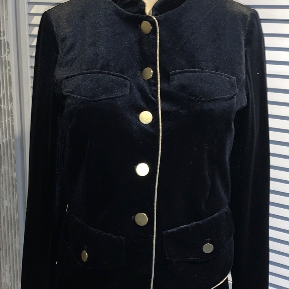 WHO WHAT WEAR Black Velvet Military Style Jacket - Picture 4 of 9